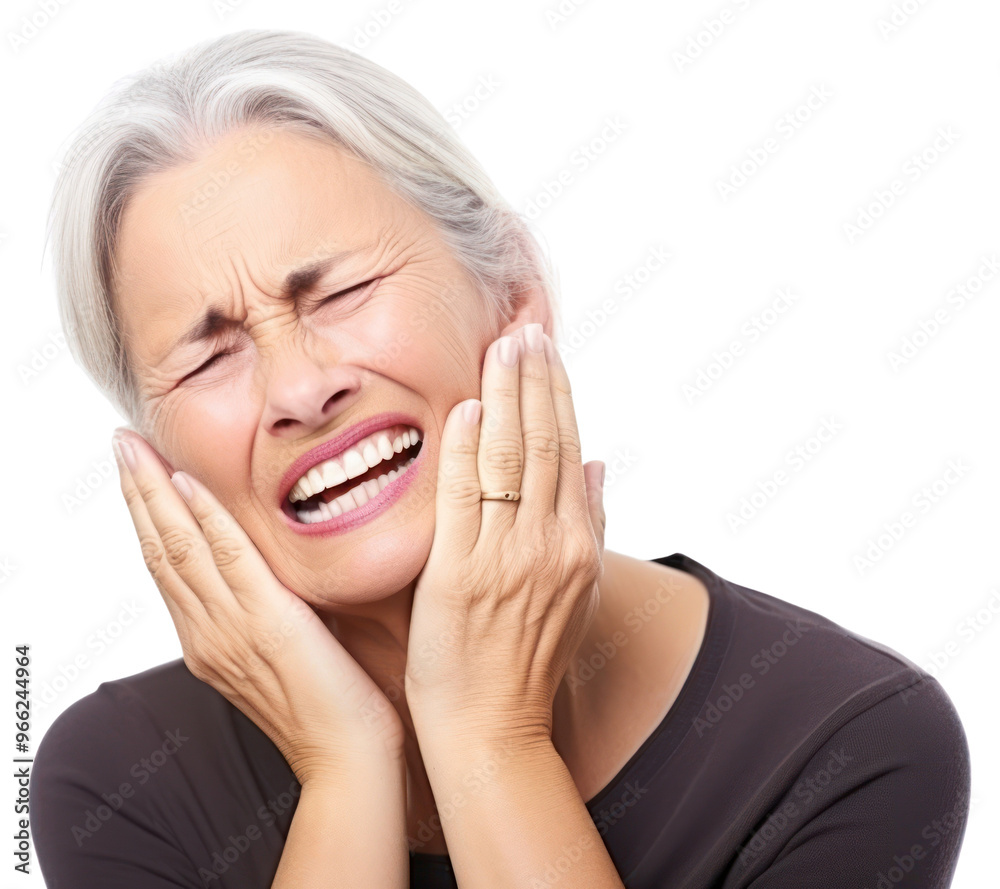 PNG Senior women touching cheek with hand pain adult white background. PNG Senior women touching cheek with hand pain adult white background.