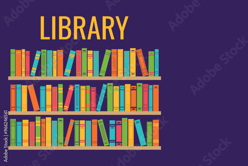 Vector banner with bookshelves for libraries.