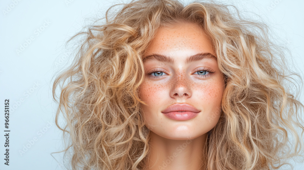 Beautiful Woman with Curly Blonde Hair and Blue Eyes Beautiful Woman with Curly Blonde Hair and Blue Eyes