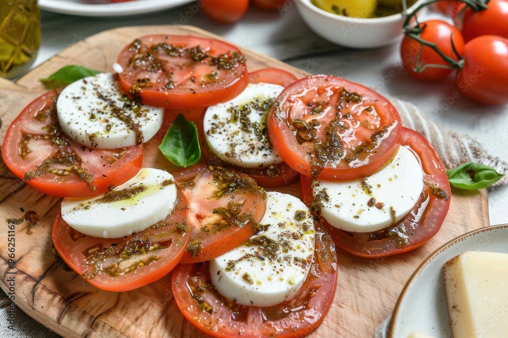 Table top with fresh homemade caprese salad Table top with fresh homemade caprese salad ready to eat Table top with fresh homemade caprese salad Table top with fresh homemade caprese salad ready to eat