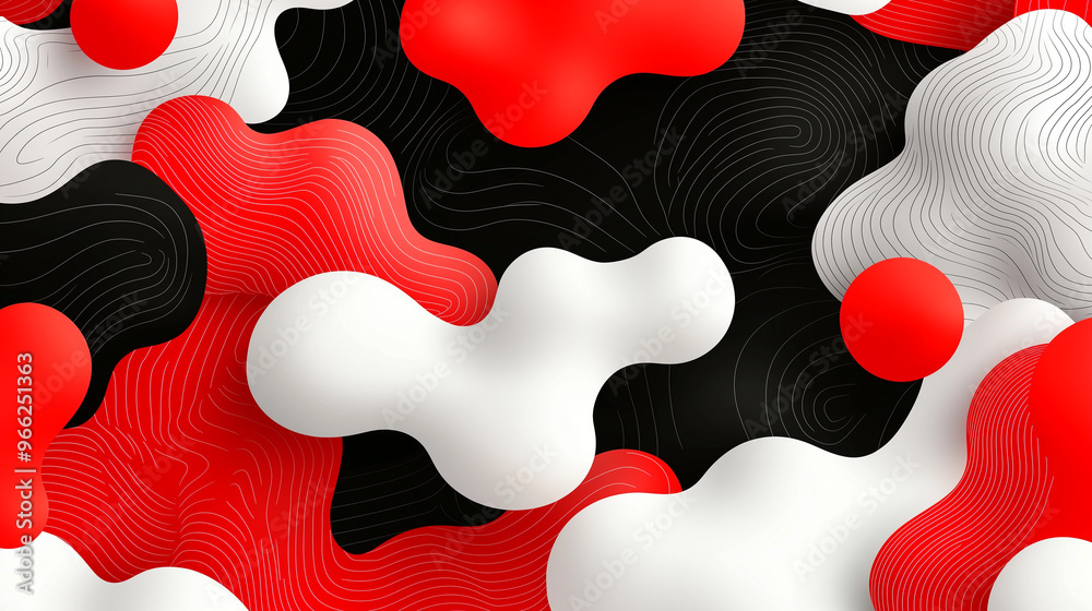 Abstract Red and White Fluid Shapes on Black Background Abstract Red and White Fluid Shapes on Black Background
