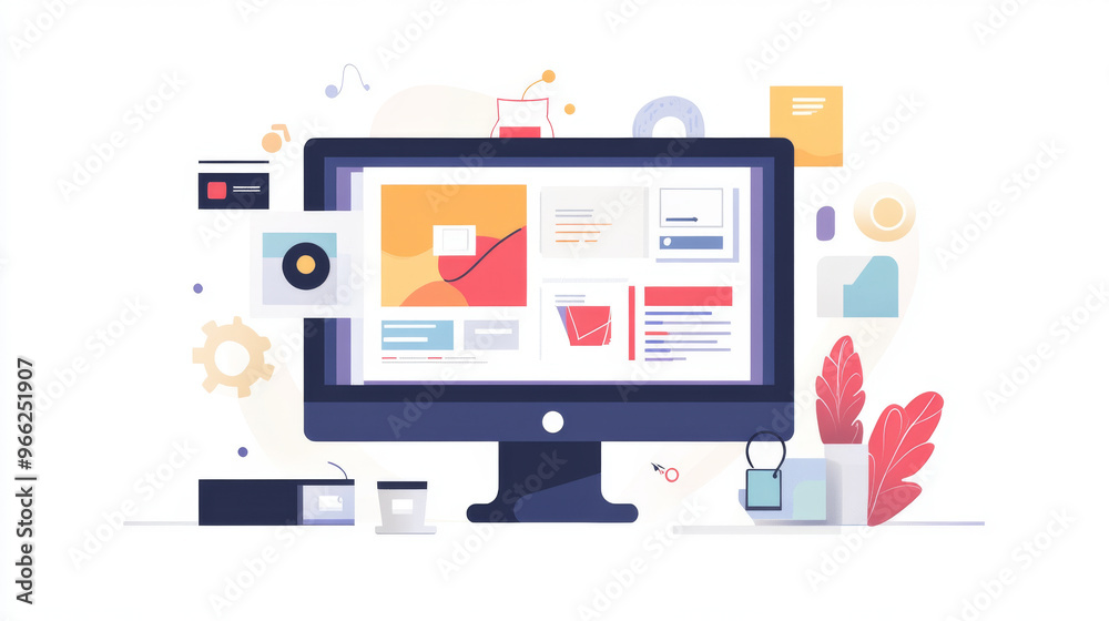 Modern website with visually appealing online content displayed on a monitor Modern website with visually appealing online content displayed on a monitor