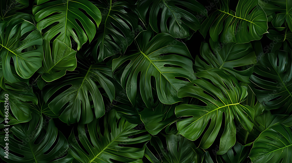 Tropical Monstera Leaves Background: Lush Green Foliage Texture Tropical Monstera Leaves Background: Lush Green Foliage Texture