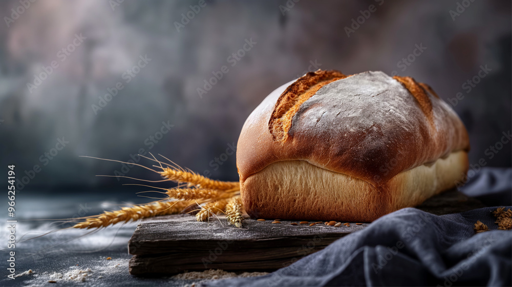 This image showcases a freshly baked loaf of artisan bread placed on a ...