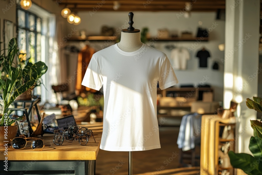 Tshirt on stylish mannequin in boutique background created with Generative AI Tshirt on stylish mannequin in boutique background created with Generative AI