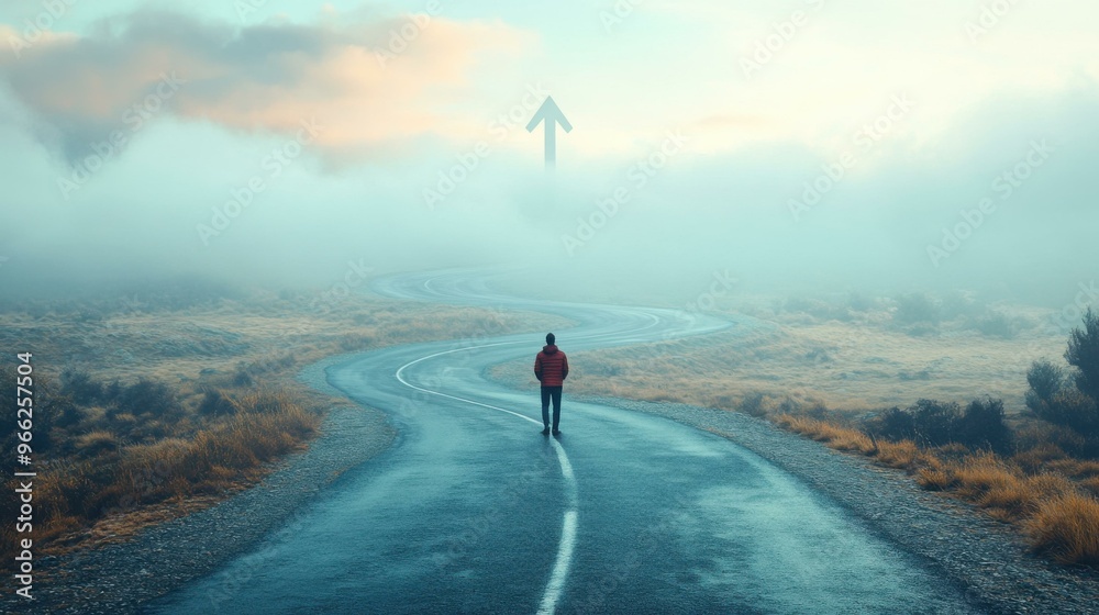 Obraz premium Foggy Road Leading to Success: A Journey of Hope and Motivation