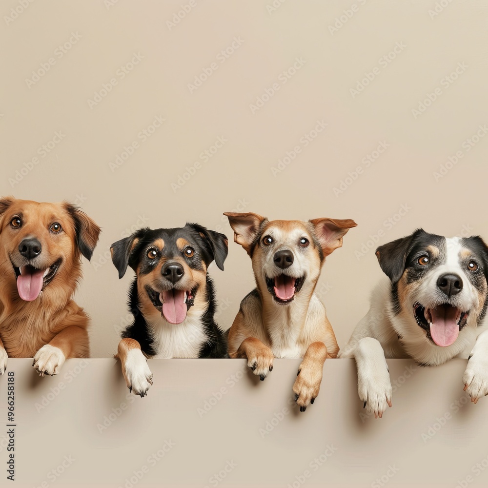 Banner with cartoon dogs on a beige background, highlighting friendship playful interaction Banner with cartoon dogs on a beige background, highlighting friendship playful interaction