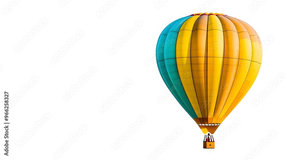 Obraz premium A colorful hot air balloon floating in the sky, isolated on a white background. Copy space.
