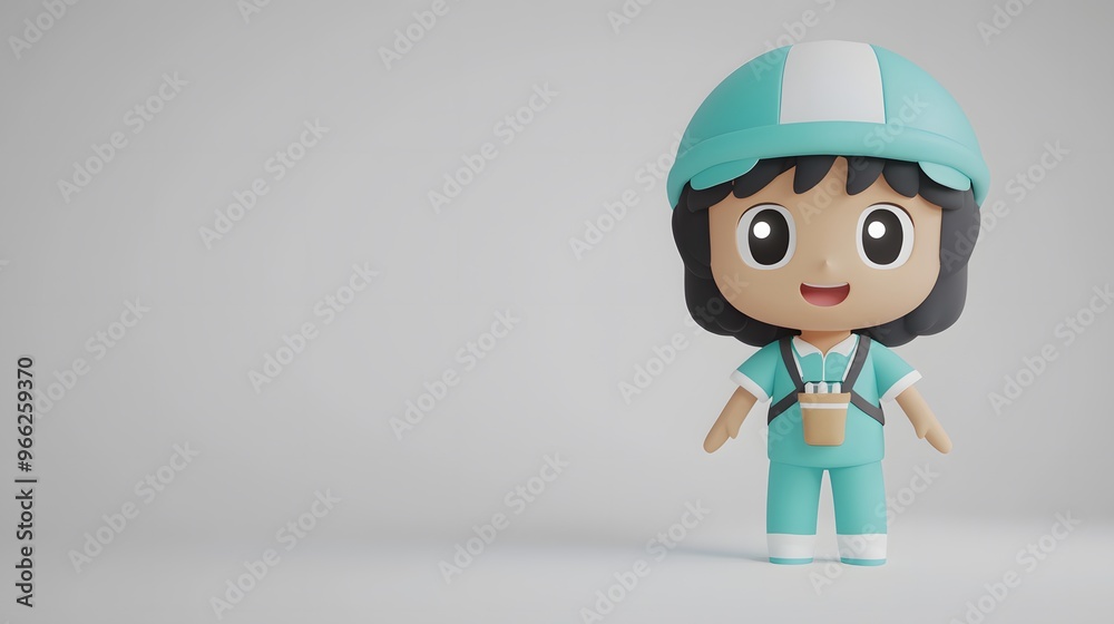 A 3D character, dressed as a pilot, steering a hot air balloon against a white backdrop. Copy space. A 3D character, dressed as a pilot, steering a hot air balloon against a white backdrop. Copy space.
