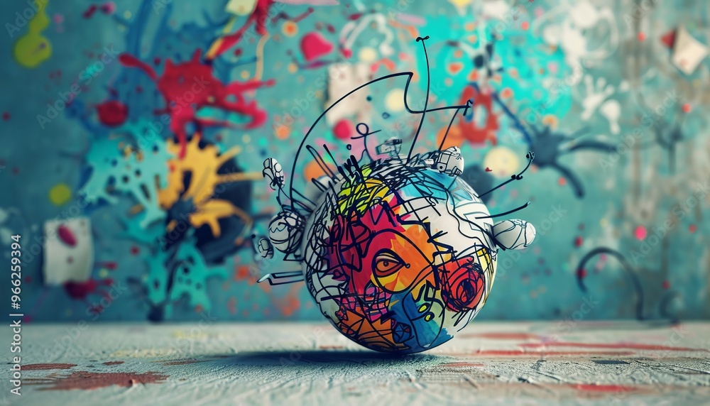 Doodle art concept of creative ideas innovation with a paper ball ...