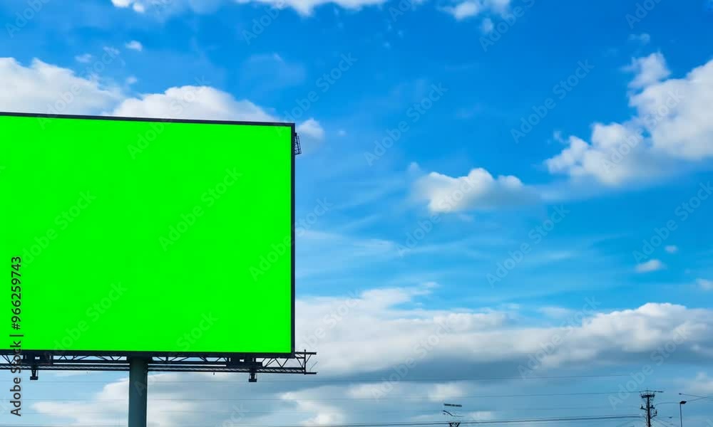Green Screen Billboard with a Blue Sky and White Clouds Green Screen Billboard with a Blue Sky and White Clouds