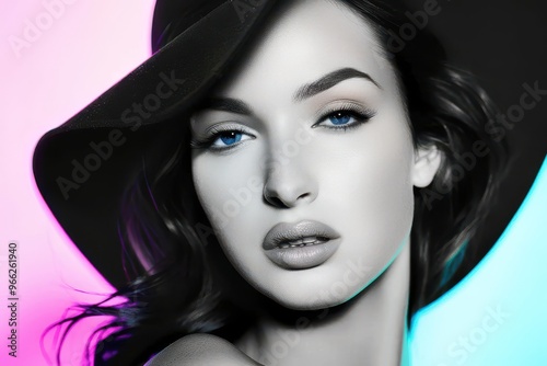 Beautiful woman in retro style Studio shot of young beautiful woman on light background in retro style