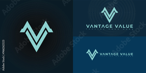 Modern triangle vector logo initial letter V or VV in blue color isolated on multiple background colors. The logo is suitable for chartered professional accountant logo design inspiration templates.