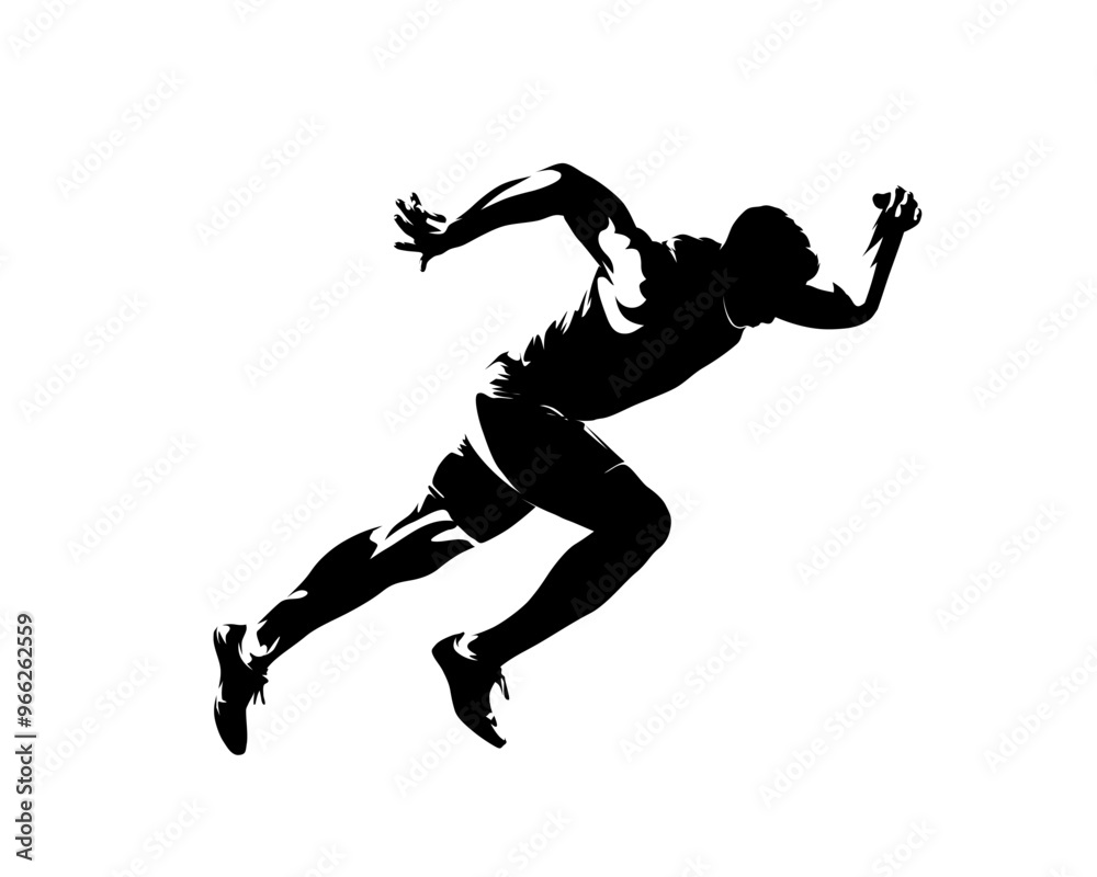 Run, running man, sprinter, isolated vector silhouette. Male runner