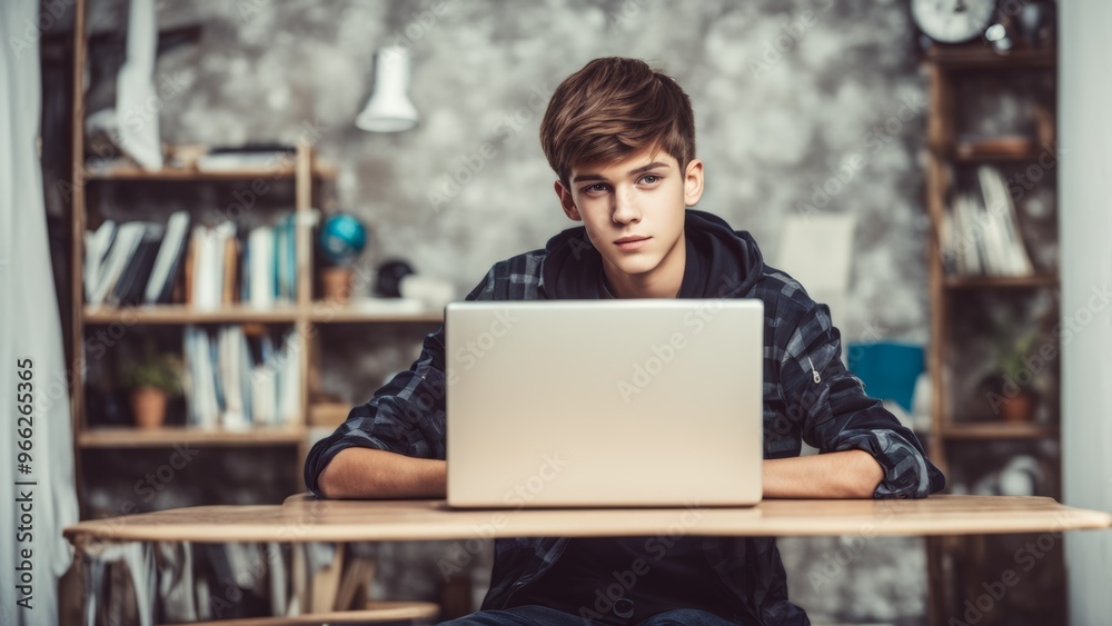 teenager sitting at a laptop teenager sitting at a laptop