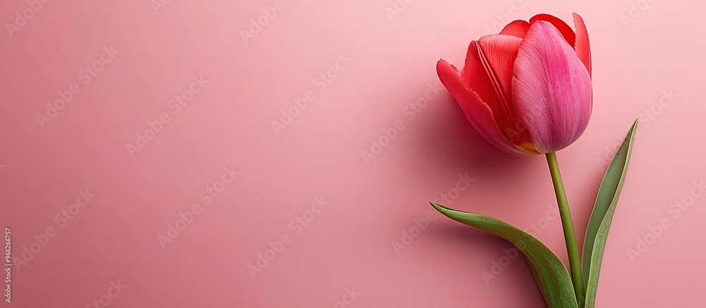 Single pink tulip on a pink background. Tulip on pink background with copy space Single pink tulip on a pink background. Tulip on pink background with copy space