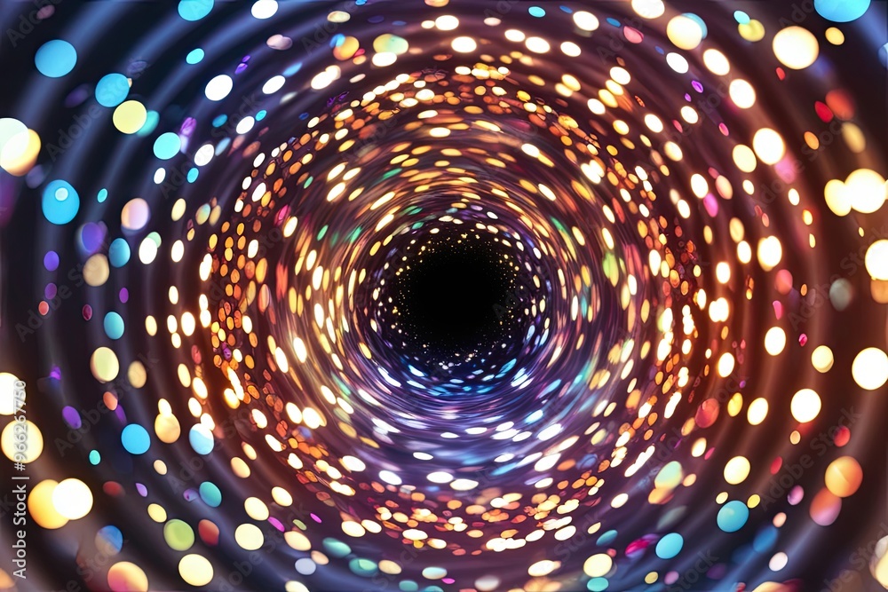 Obraz premium Shimmering Bokeh Vortex with Vibrant Patterns and Enchanting Twilight Glow