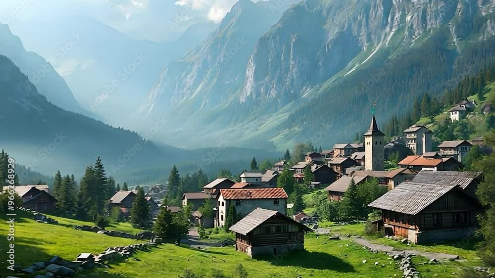 custom made wallpaper toronto digitalPicturesque Alpine Village Nestled in Mountain Valley