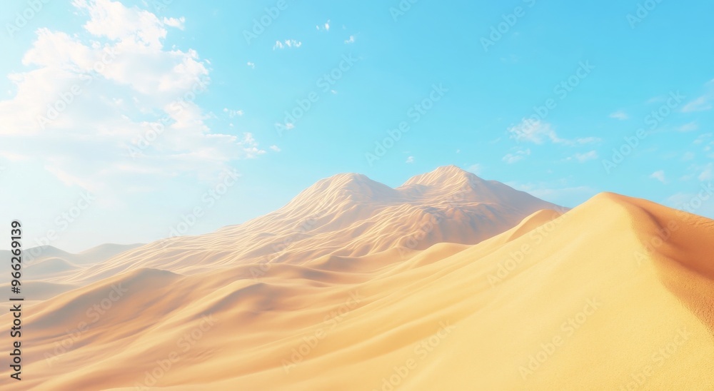 Vast, golden sand dunes under a clear blue sky in a remote desert landscape during daytime Vast, golden sand dunes under a clear blue sky in a remote desert landscape during daytime