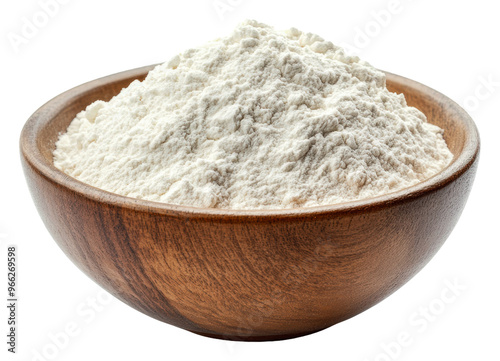 PNG White flour in a wooden bowl, ready to bake photo