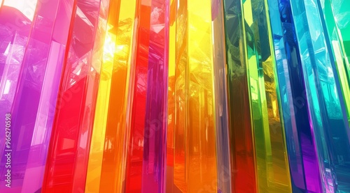 Colorful glass rods arranged in a vibrant pattern showcasing reflections and ...
