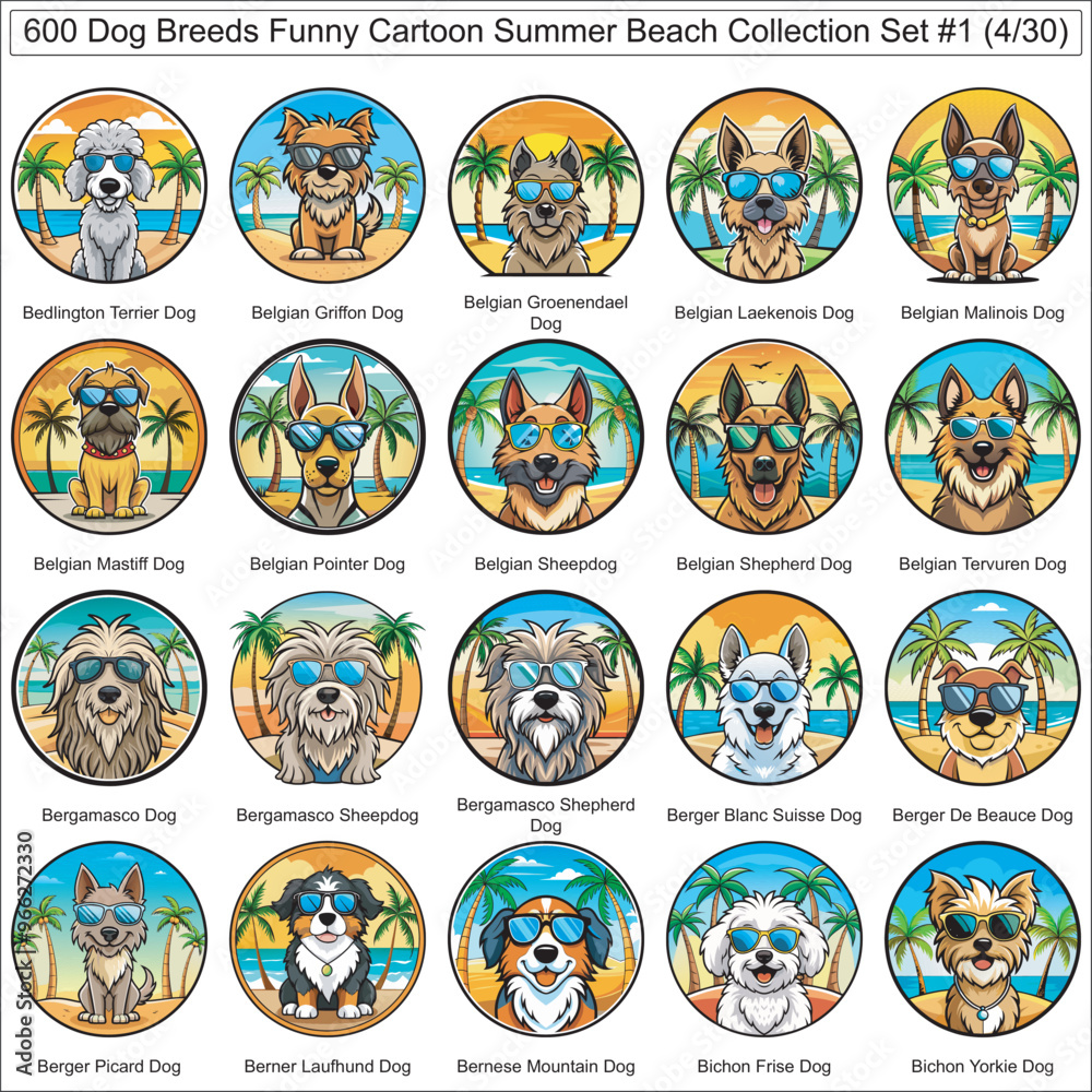 Dog Breeds Funny Cartoon Summer Beach Collection Set of 600 Dog Faces Isolated Part 4 Dog Breeds Funny Cartoon Summer Beach Collection Set of 600 Dog Faces Isolated Part 4