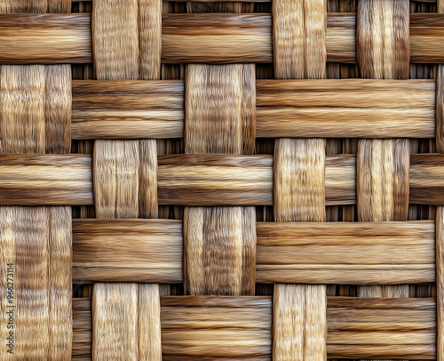 Seamless pattern of natural weaved cane. close-up view of intricate woven cane texture pattern in various shades of brown and beige