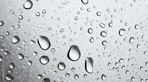 Close-up of raindrops on a glass surface during a rainy afternoon in a quiet ...