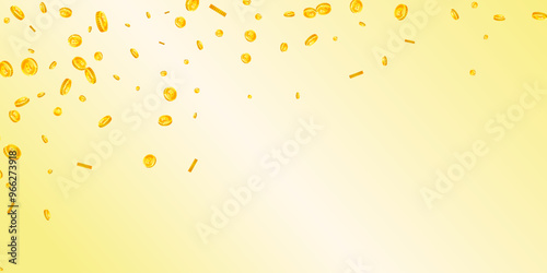 Thai baht coins falling. Gold scattered THB