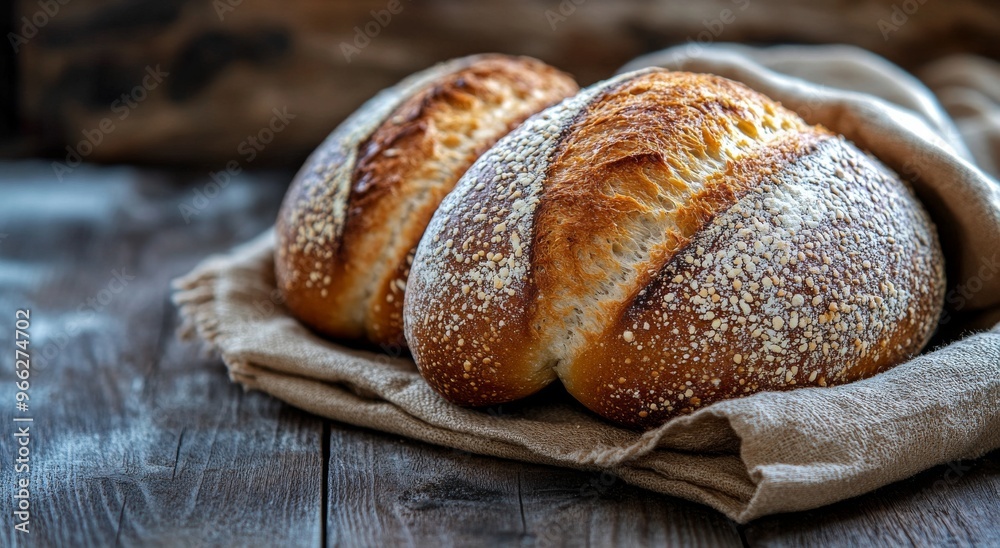 Freshly baked bread assortment on a wooden table in a cozy bakery during morning hours Freshly baked bread assortment on a wooden table in a cozy bakery during morning hours