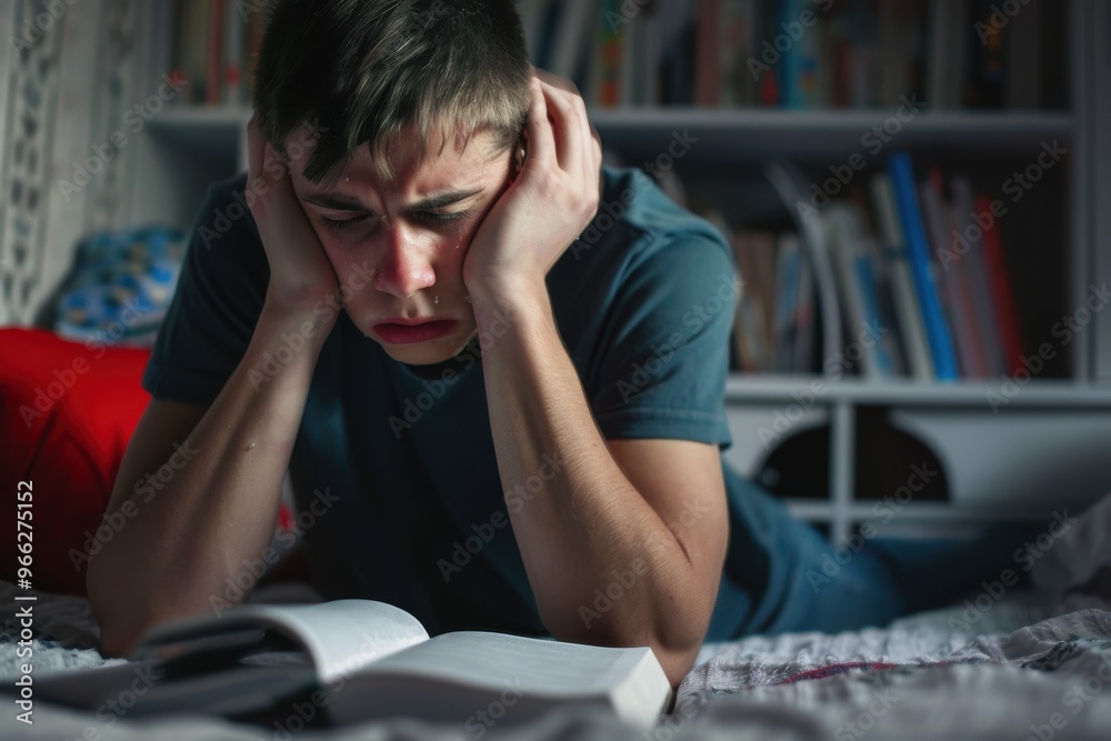Worrying about Exams Emotional, low lighting shot of a teenage boy stressed about exams. Worrying about Exams Emotional, low lighting shot of a teenage boy stressed about exams.