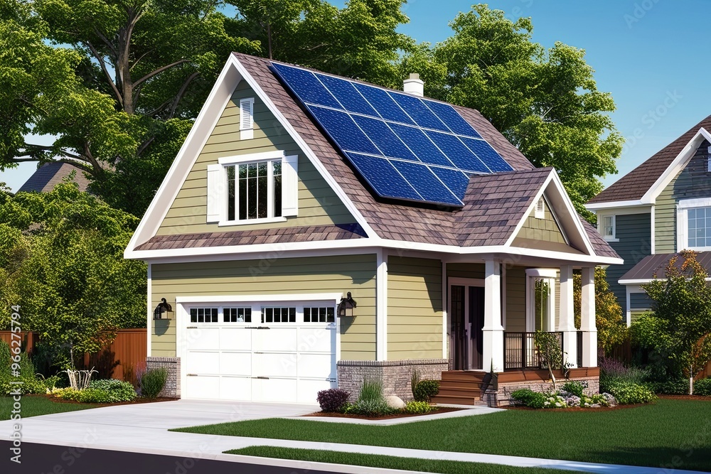 Sustainable Contemporary Suburban Home Featuring Solar Panels on Gable Roof Sustainable Contemporary Suburban Home Featuring Solar Panels on Gable Roof