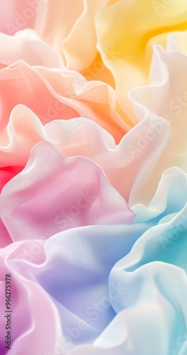 Colorful ruffled fabric in soft pastels creating a dreamy texture in warm light