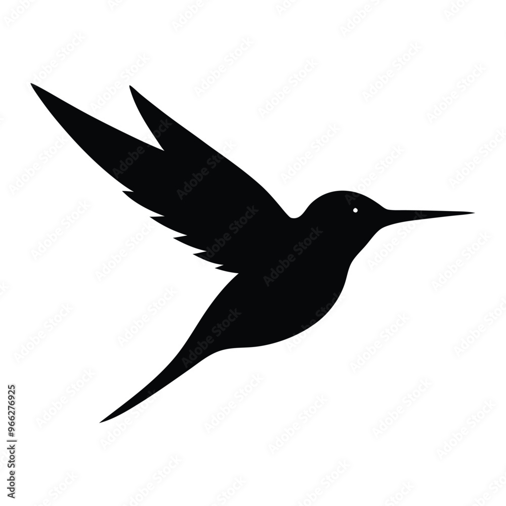 Obraz premium A flying Hummingbird vector illustration, Black color silhouette white background