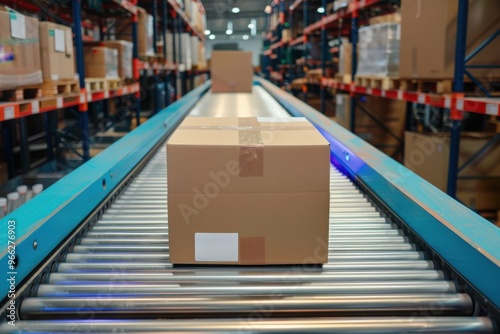 Wallpaper Mural Package on a conveyor belt in the warehouse Package on a conveyor belt in the warehouse. Cardboard box on conveyor belt inside a distribution warehouse. Torontodigital.ca