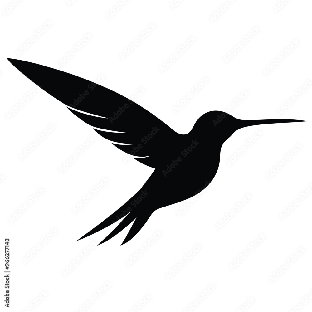 Obraz premium A flying Hummingbird vector illustration, Black color silhouette white background 