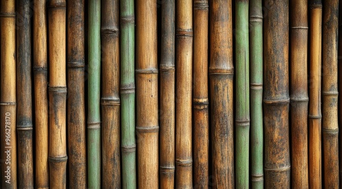 Bamboo wall in natural hues showcasing the texture and patterns in a serene environment