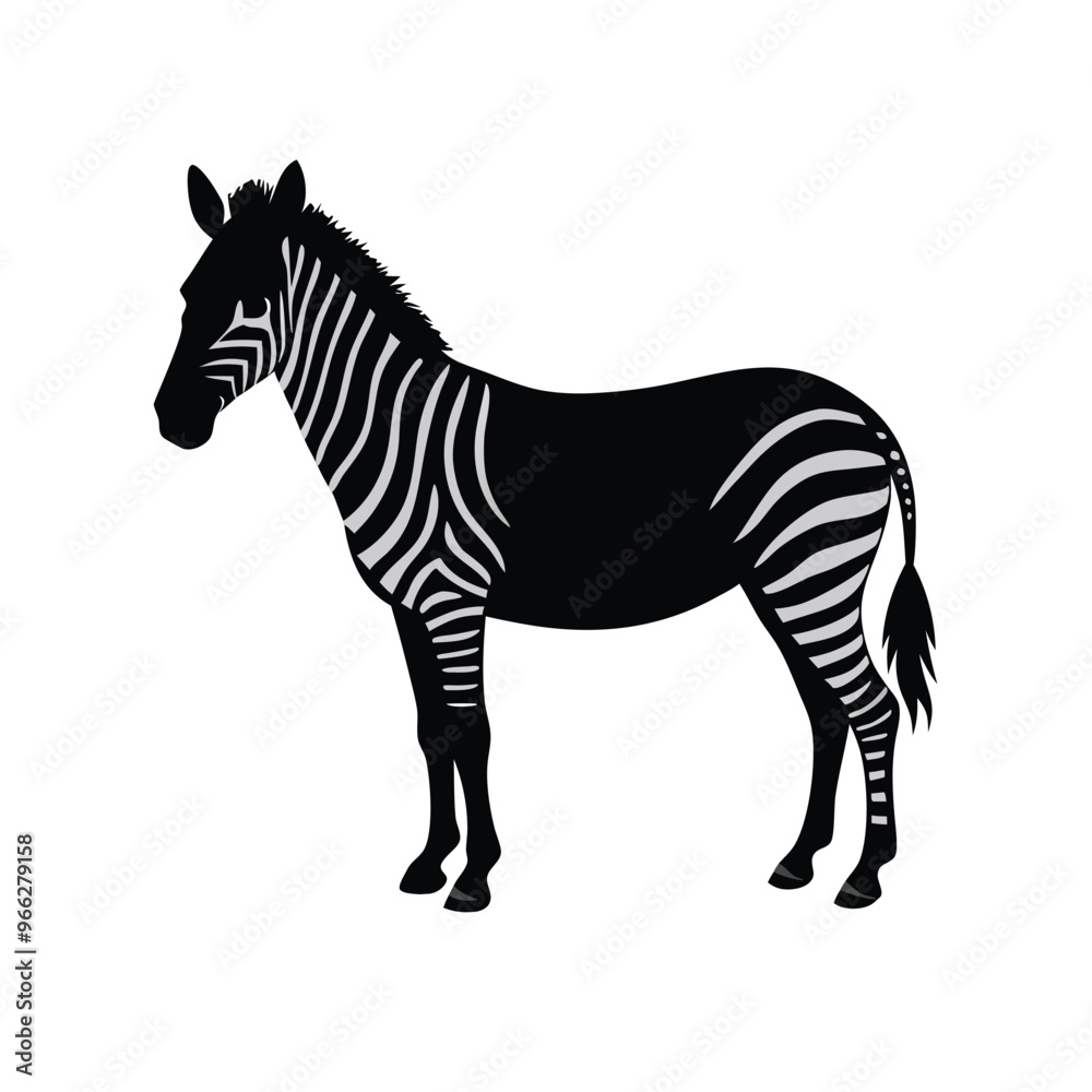 Fototapeta premium A standing zebra vector illustration clipart, black color silhouette, white background