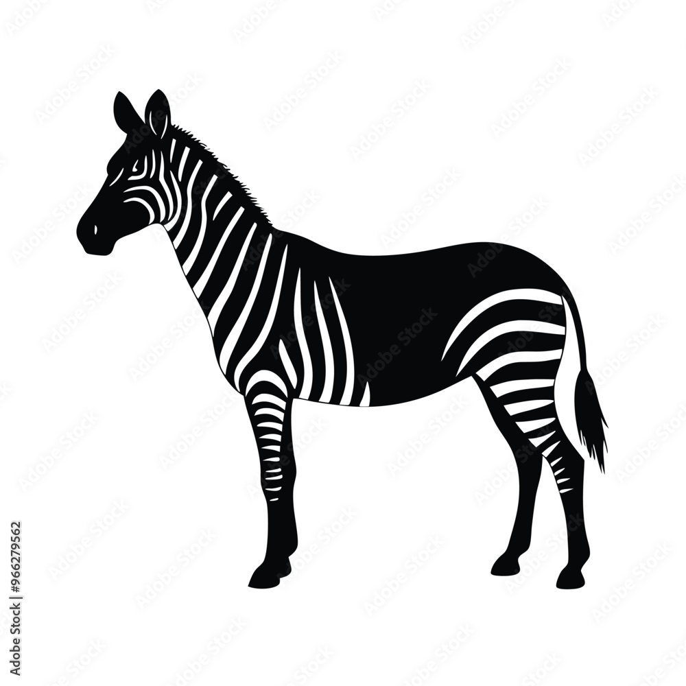 Obraz premium A standing zebra vector illustration clipart, black color silhouette, white background 