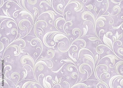 Soft, whimsical pastel purple wallpaper with subtle texture and delicate, swirling patterns creates a calming, dreamy