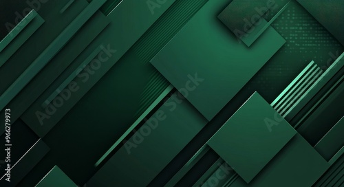 Abstract dark green geometric shapes layered in a modern design with shadow e...