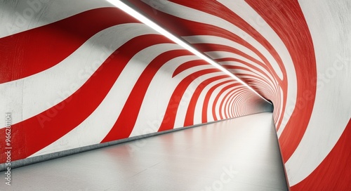 Striking red and white geometric hallway leading into a mysterious vanishing ...