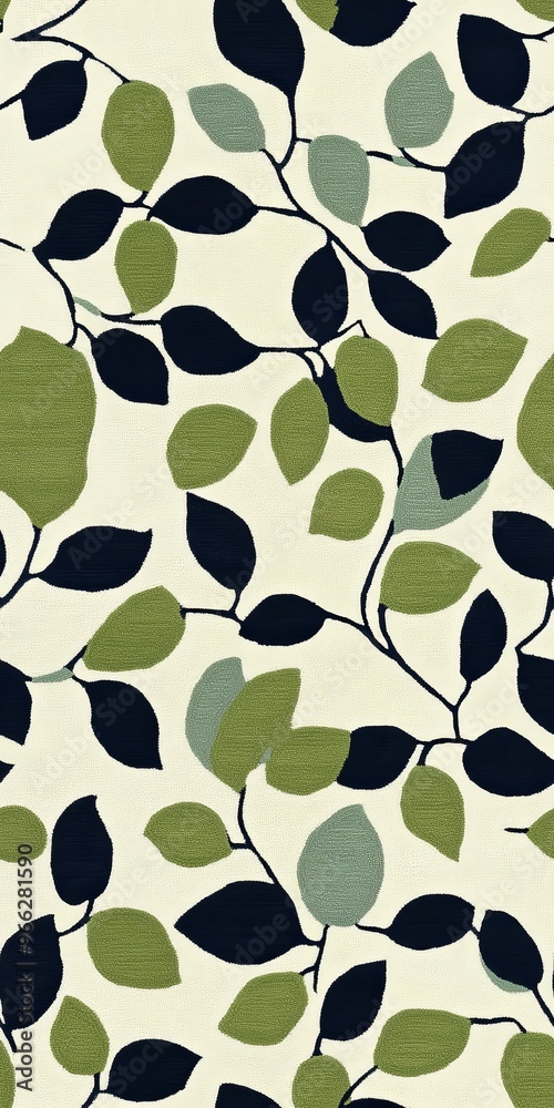 Naklejka premium A vibrant pattern of interwoven green and navy leaves on a warm background