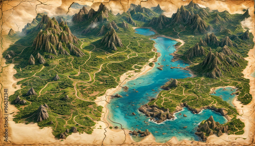 Fantasy map. Landscape for computer game