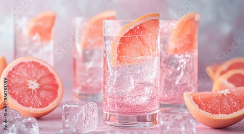 Refreshing summer grapefruit cocktails served over ice with fresh fruit garnish