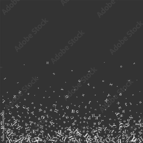 Flying latin letters. White chalk  scattered