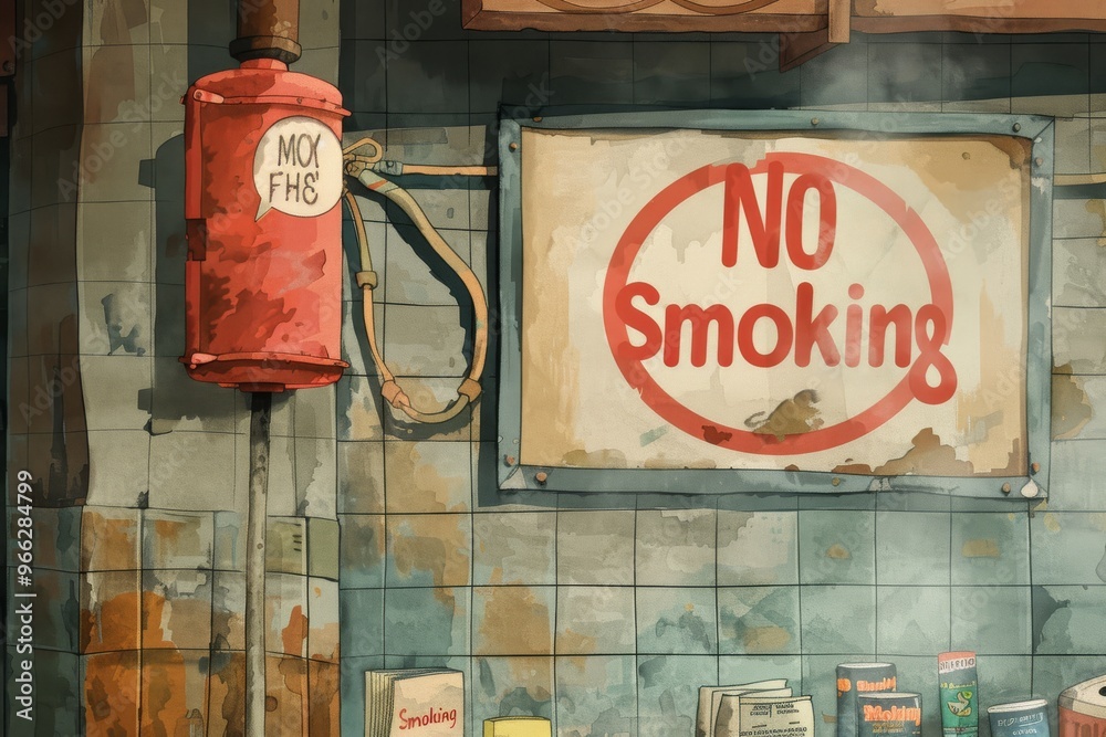 Obraz premium Vintage no smoking sign in retro industrial setting