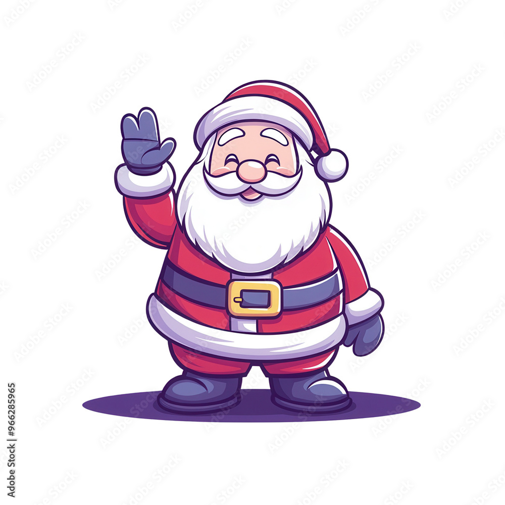 Cheerful Santa Claus cartoon waving with a smile, perfect for holiday decorations and festive themes. Cheerful Santa Claus cartoon waving with a smile, perfect for holiday decorations and festive themes.