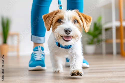 A caregiver providing pet care for a patient, walking their dog or feeding a cat, ensuring the patientâ€™s pets are well taken care of photo