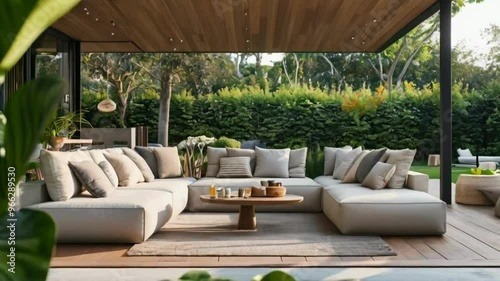 lounge chairs in a garden